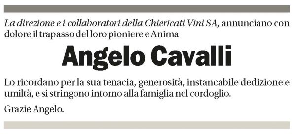 Annuncio funebre Angelo Cavalli