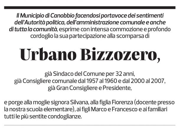 Annuncio funebre Urbano Bizzozero