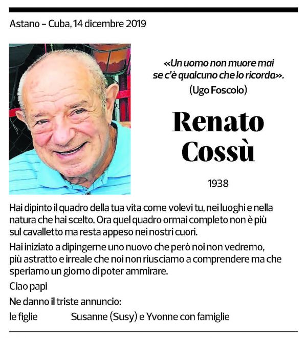 Annuncio funebre Renato Cossù