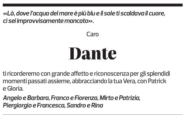 Annuncio funebre Dante Rossetti