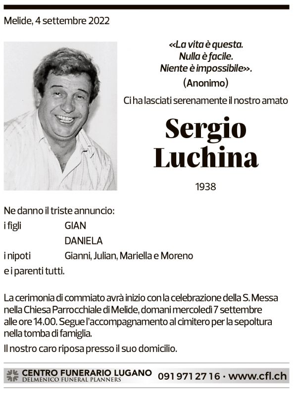 Annuncio funebre Sergio Luchina