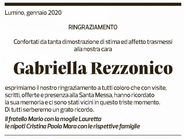 Annuncio funebre Gabriella Rezzonico