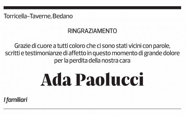 Annuncio funebre Ada Paolucci