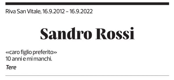 Annuncio funebre Sandro Rossi