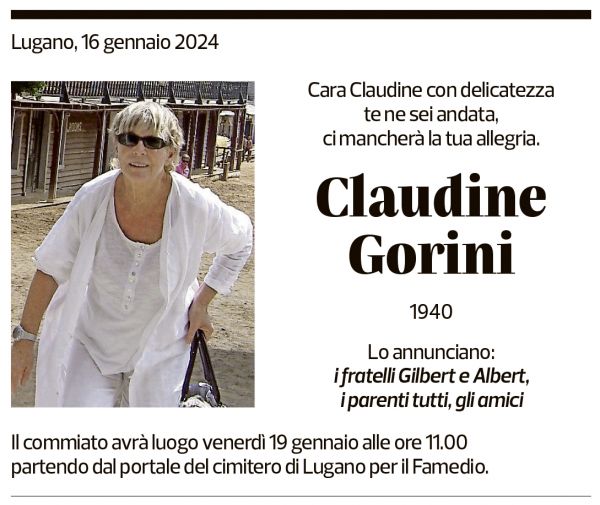 Annuncio funebre Claudine Gorini