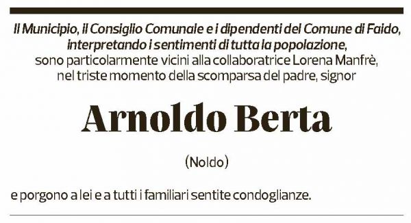Annuncio funebre Arnoldo Berta