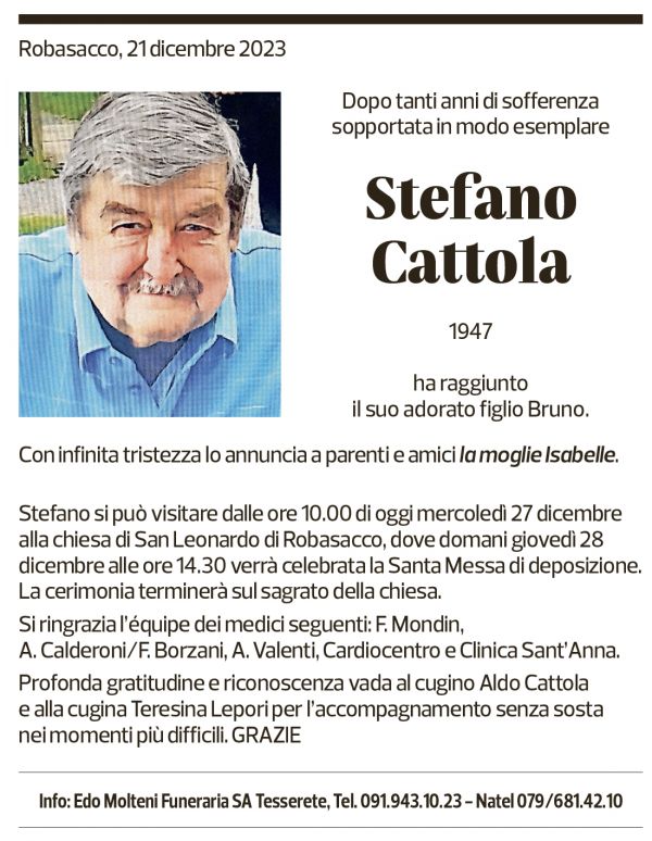 Annuncio funebre Stefano Cattola