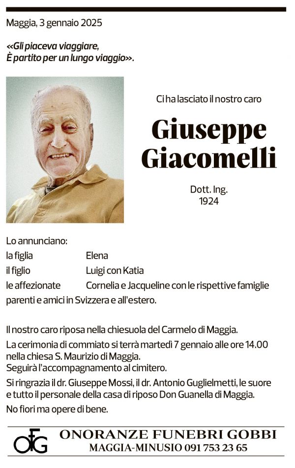 Annuncio funebre Giuseppe Giacomelli