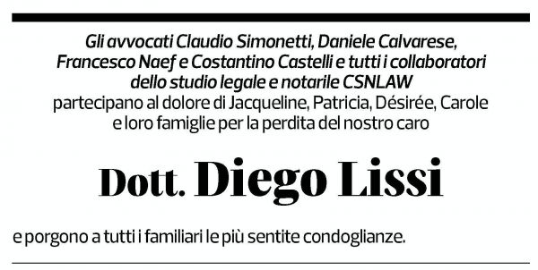 Annuncio funebre Diego Lissi