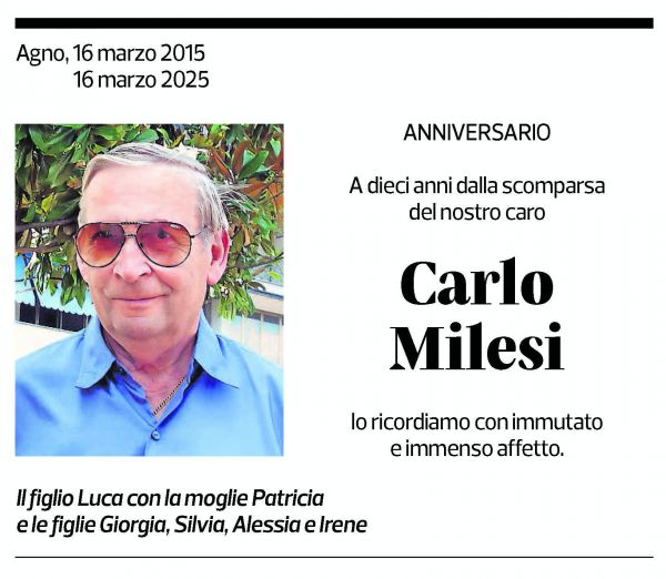 Annuncio funebre Carlo Milesi