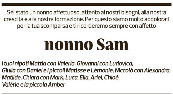 Annuncio funebre Samuele Galimberti