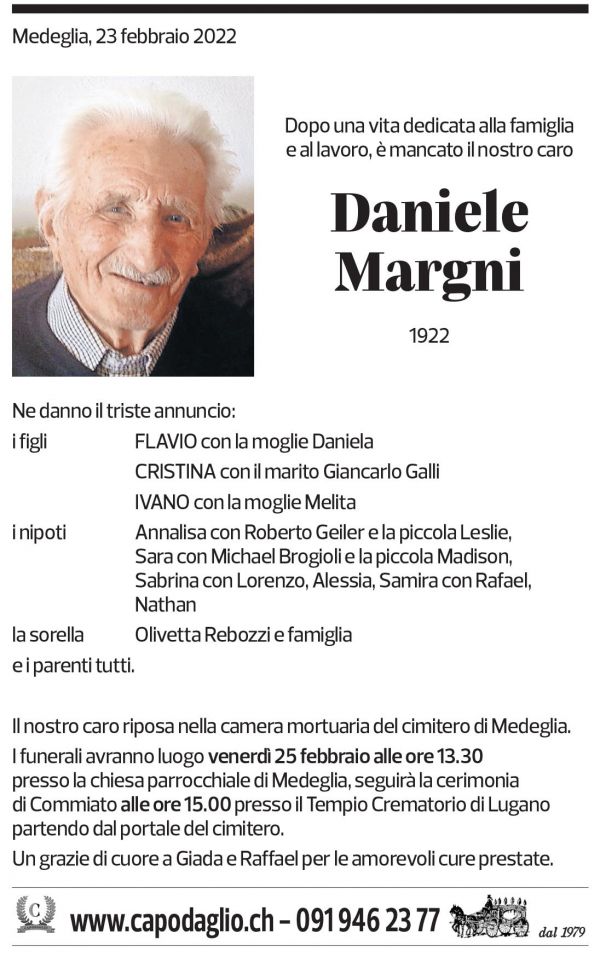 Annuncio funebre Daniele Margni