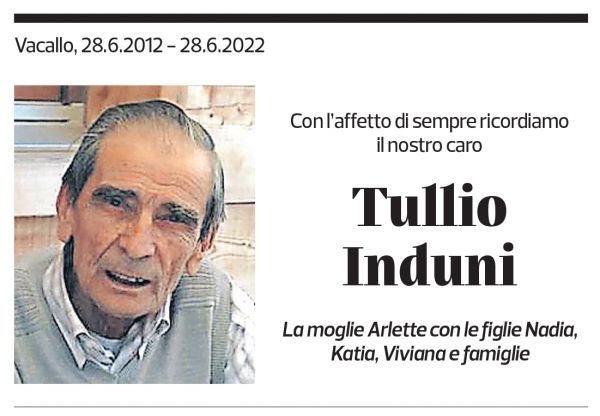 Annuncio funebre Tullio Induni