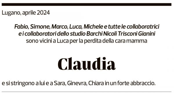 Annuncio funebre Claudia Trisconi