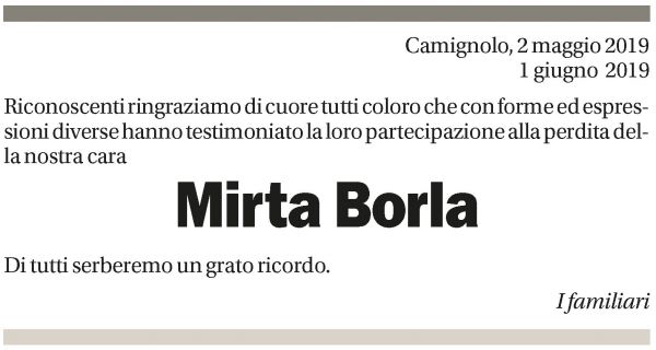 Annuncio funebre Mirta Borla