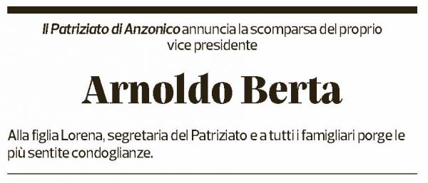 Annuncio funebre Arnoldo Berta