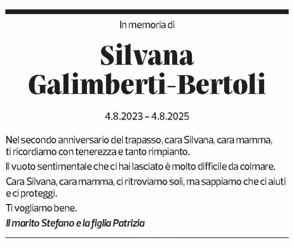Annuncio funebre Silvana Galimberti-bertoli