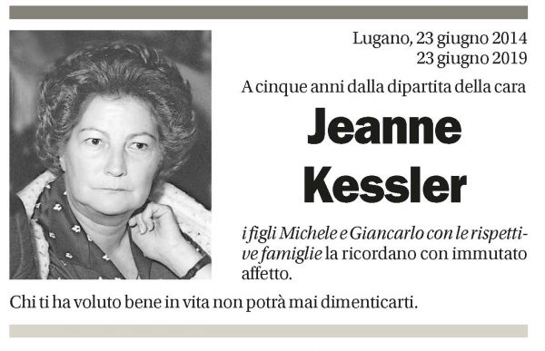 Annuncio funebre Jeanne Kessler