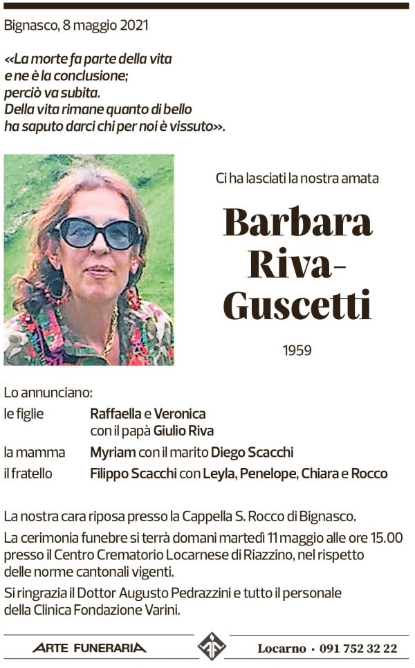 Annuncio funebre Barbara Riva-guscetti