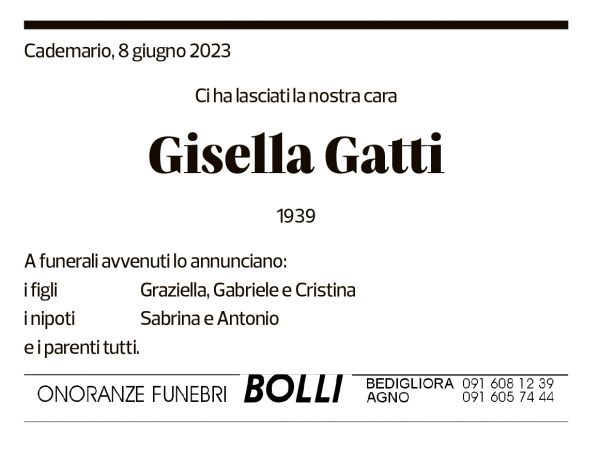 Annuncio funebre Gisella Gatti