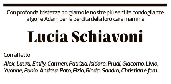 Annuncio funebre Lucia Schiavoni