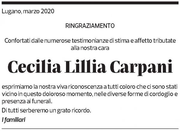 Annuncio funebre Cecilia Lillia Carpani