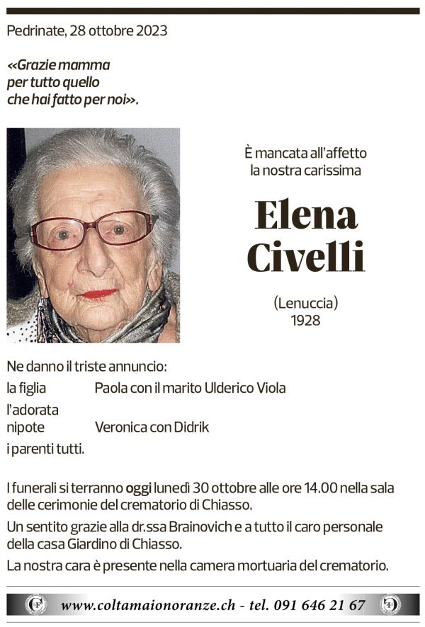 Annuncio funebre Elena Civelli