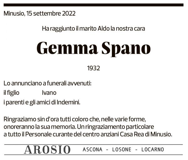 Annuncio funebre Gemma Spano