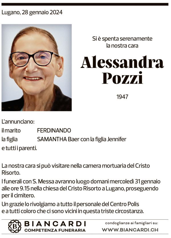 Annuncio funebre Alessandra Pozzi