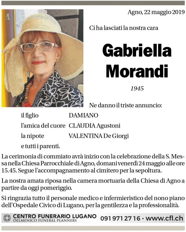 Annuncio funebre Gabriella Morandi