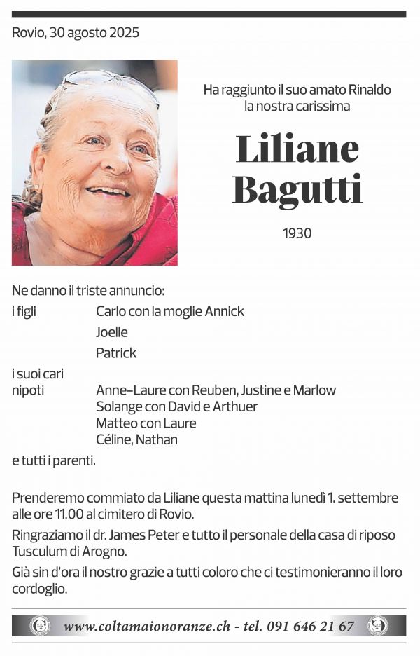 Annuncio funebre Liliane Bagutti