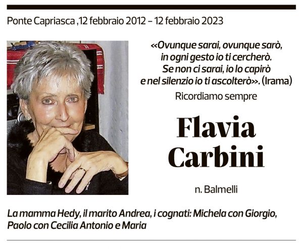 Annuncio funebre Flavia Carbini