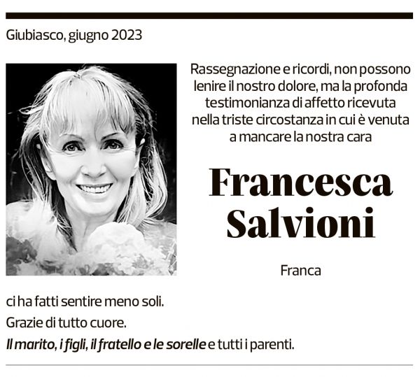 Annuncio funebre Francesca Salvioni