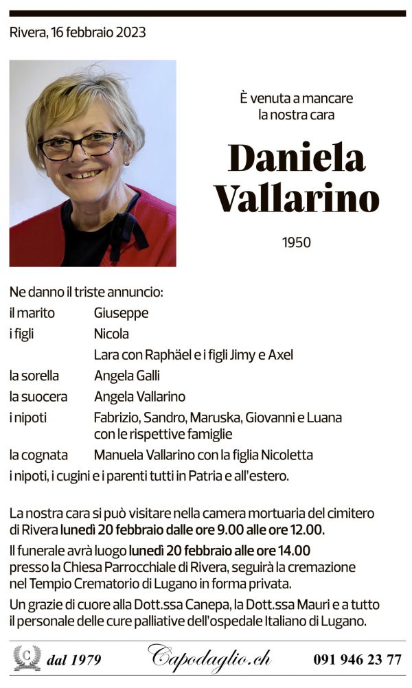 Annuncio funebre Daniela Vallarino