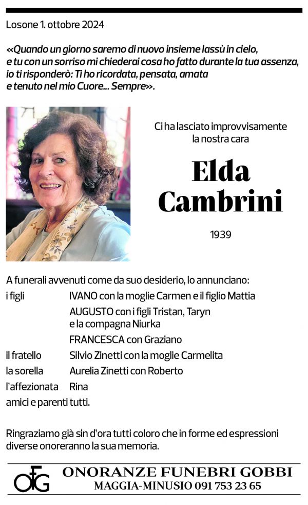 Annuncio funebre Elda Cambrini