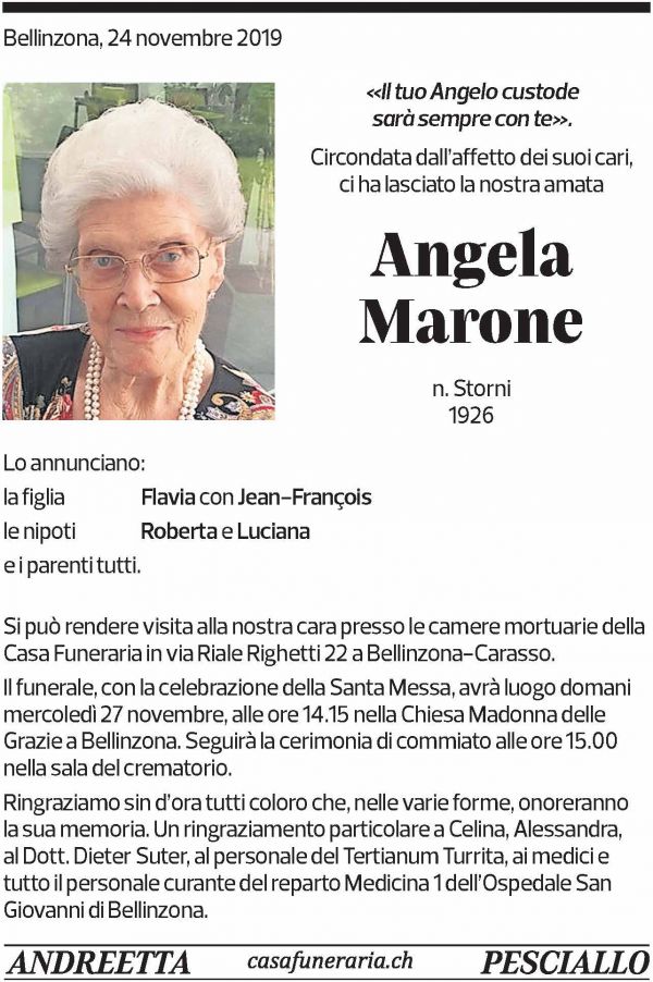 Annuncio funebre Angela Marone