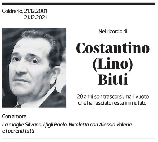 Annuncio funebre Costantino Lino Bitti