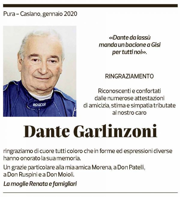 Annuncio funebre Dante Garlinzoni