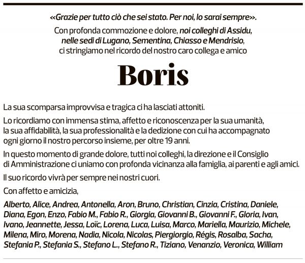 Annuncio funebre Boris Silvio Rezzonico