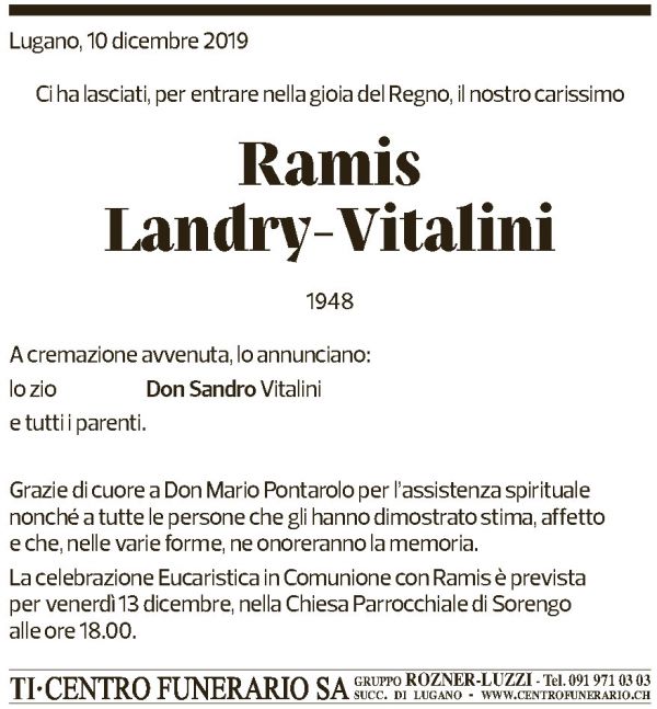 Annuncio funebre Ramis Landry-vitalini