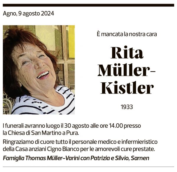 Annuncio funebre Rita Müller-kistler