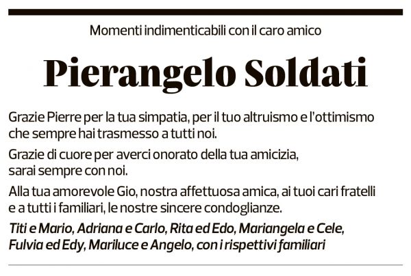 Annuncio funebre Pierangelo Soldati