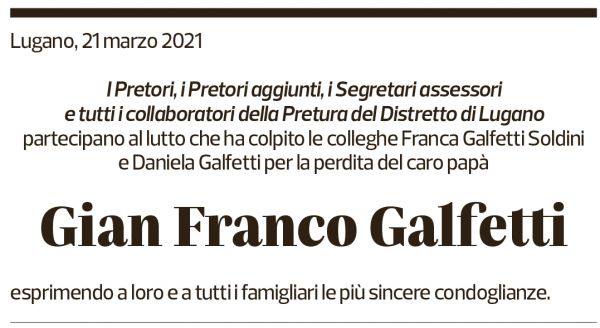 Annuncio funebre Gian Franco Galfetti