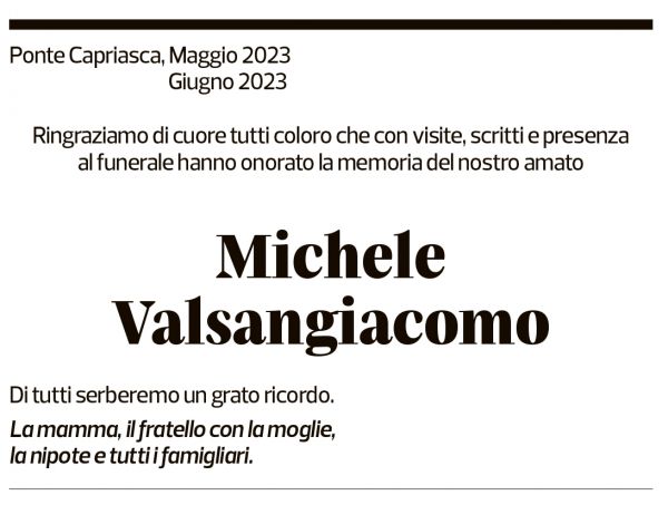 Annuncio funebre Michele Valsangiacomo