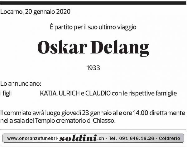 Annuncio funebre Oskar Delang