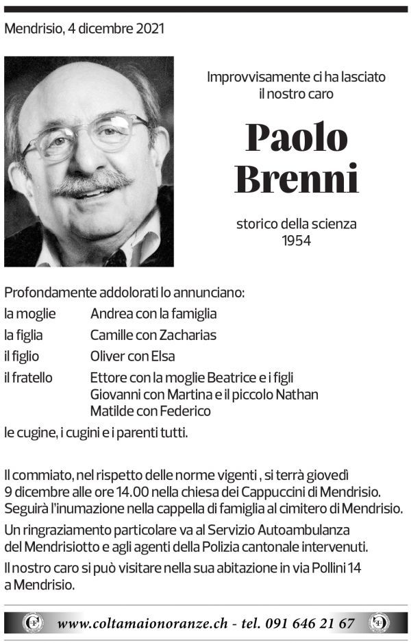 Annuncio funebre Paolo Brenni