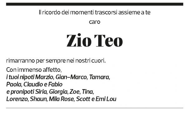 Annuncio funebre Teodoro Bacciarini