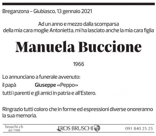 Annuncio funebre Manuela Buccione