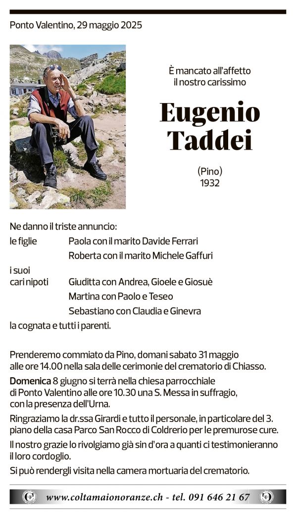 Annuncio funebre Eugenio Taddei