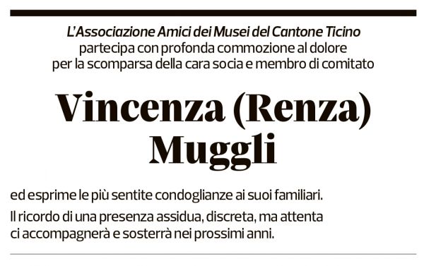 Annuncio funebre Vincenza Muggli Bonfanti